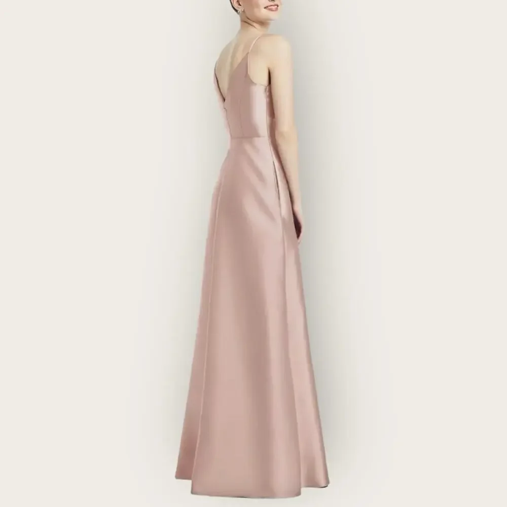 NWT | Alfred Sung | Sateen Twill Dress V-Neck w/ Pockets | Toasted Sugar | 2 - Picture 3 of 13